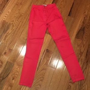 High waste red stretchy pants